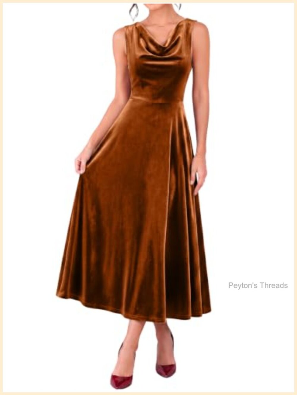 Simplee Womens Cowl Neck Velvet Formal Wedding Guest Cocktail Midi Dress